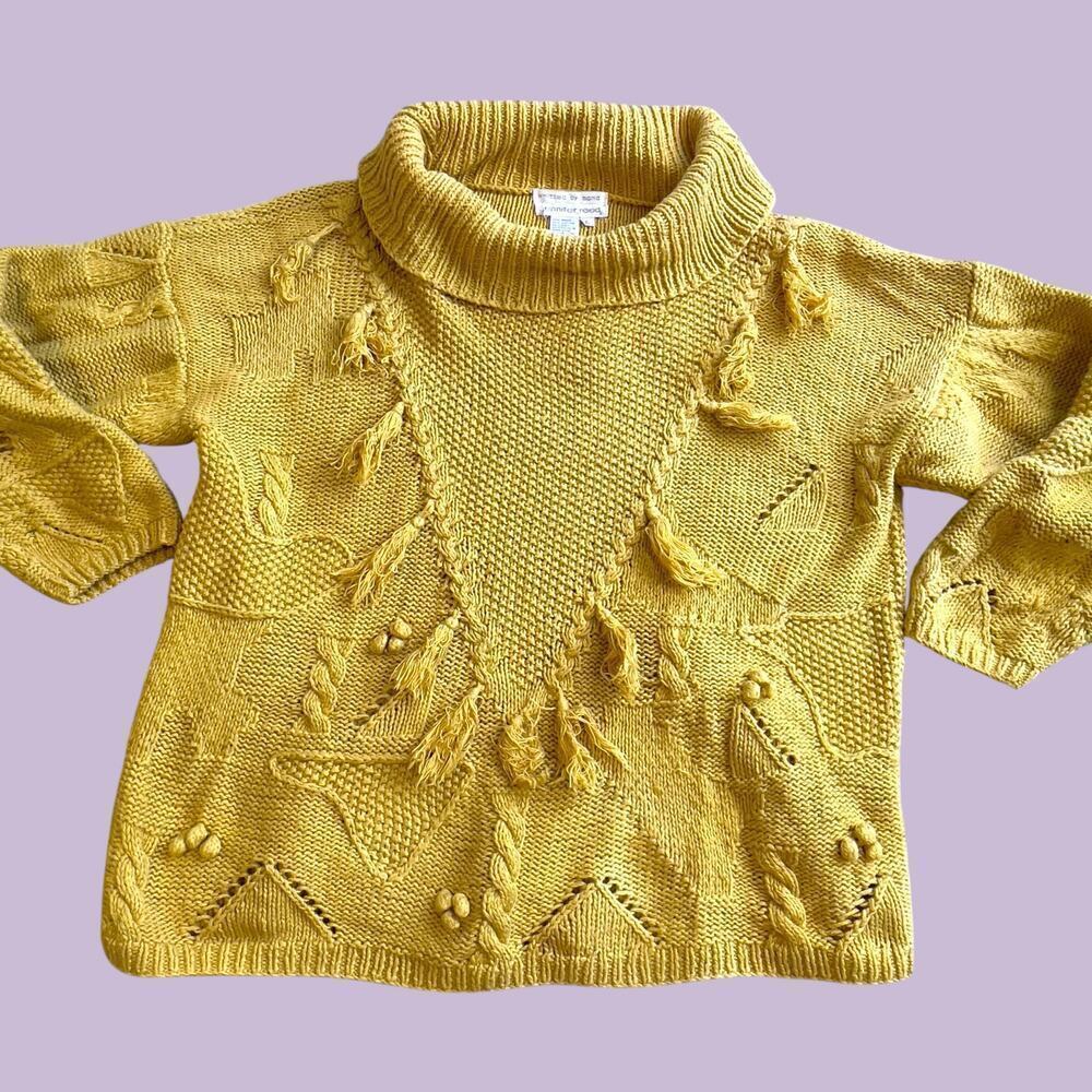 Jennifer Reed hand knitted yellow vintage sweater with tassels large